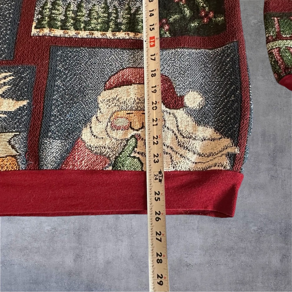 Vintage Sugar Street Weavers Tapestry Sweater OS Red Christmas Patchwork - Picture 3 of 11